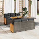 vidaXL 7-delige Loungeset met kussens poly rattan acacia zwart