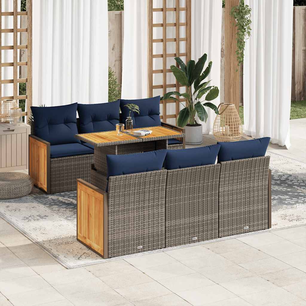 vidaXL 7-delige Loungeset met kussens poly rattan acacia zwart