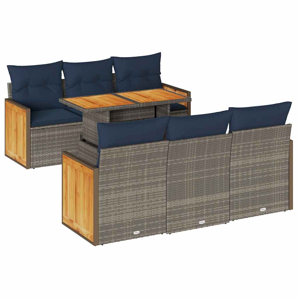 vidaXL 7-delige Loungeset met kussens poly rattan acacia zwart