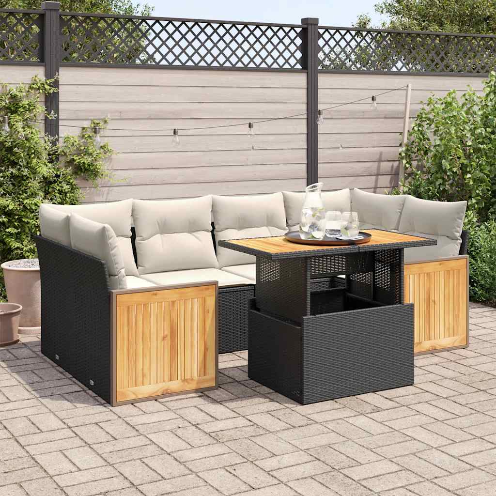 vidaXL 7-Piece Lounge Set with Cushions Poly Rattan Black