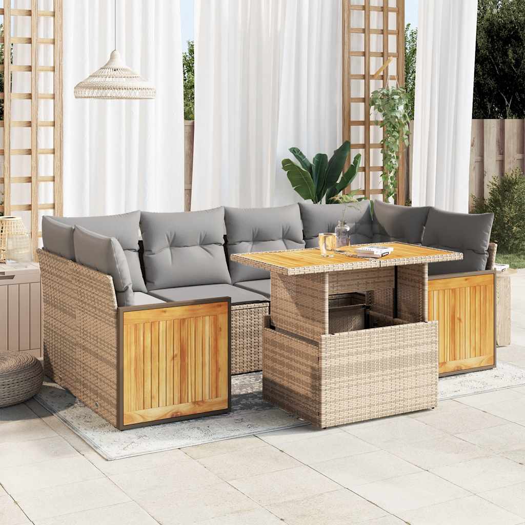 vidaXL 7-Piece Lounge Set with Cushions Poly Rattan Black