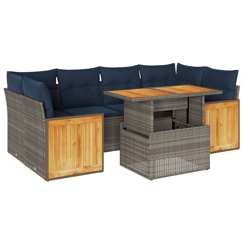 vidaXL 7-delige Loungeset met kussens poly rattan acacia zwart