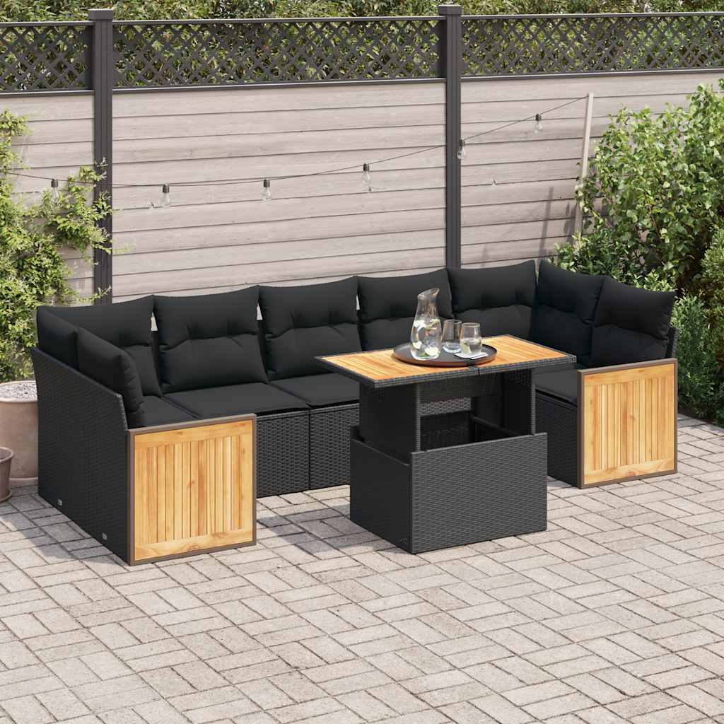 vidaXL 8-delige Loungeset met kussens poly rattan zwart