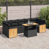 vidaXL 8-delige Loungeset met kussens poly rattan zwart