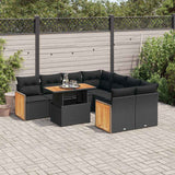 vidaXL 9-delige Loungeset met kussens poly rattan zwart