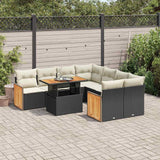vidaXL 9-delige Loungeset met kussens poly rattan zwart