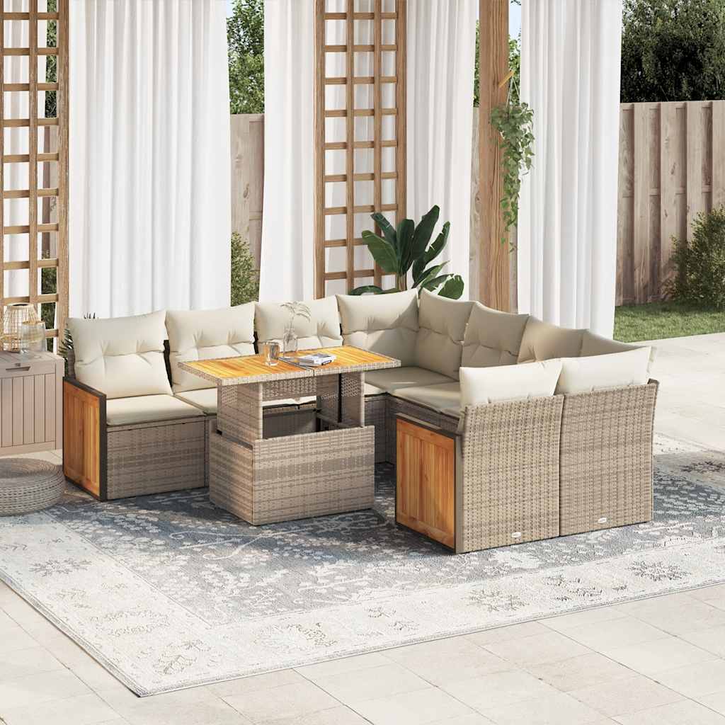 vidaXL 9-delige Loungeset met kussens poly rattan zwart