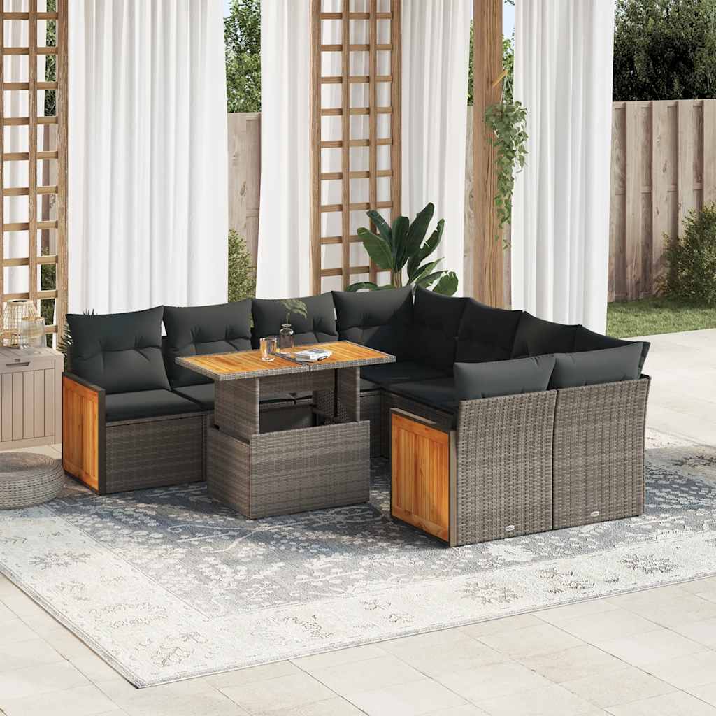 vidaXL 9-delige Loungeset met kussens poly rattan zwart
