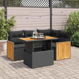 vidaXL 5-delige Loungeset met kussens poly rattan zwart
