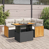 vidaXL 5-delige Loungeset met kussens poly rattan zwart