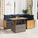 vidaXL 5-delige Loungeset met kussens poly rattan acacia zwart