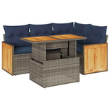 vidaXL 5-delige Loungeset met kussens poly rattan acacia zwart