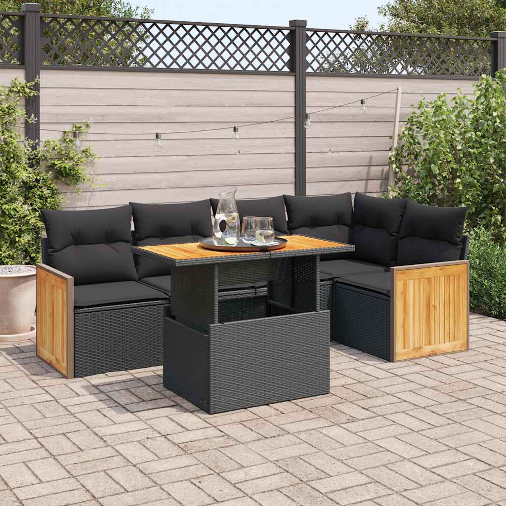 vidaXL 6-delige Loungeset met kussens poly rattan zwart