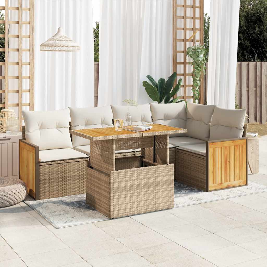 vidaXL 6-delige Loungeset met kussens poly rattan zwart
