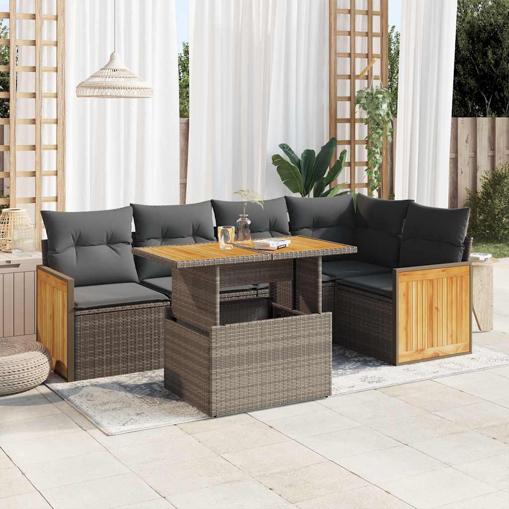 vidaXL 6-delige Loungeset met kussens poly rattan zwart
