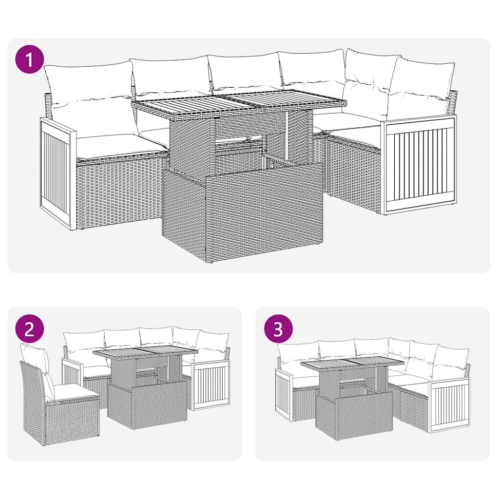 vidaXL 6-delige Loungeset met kussens poly rattan acacia zwart