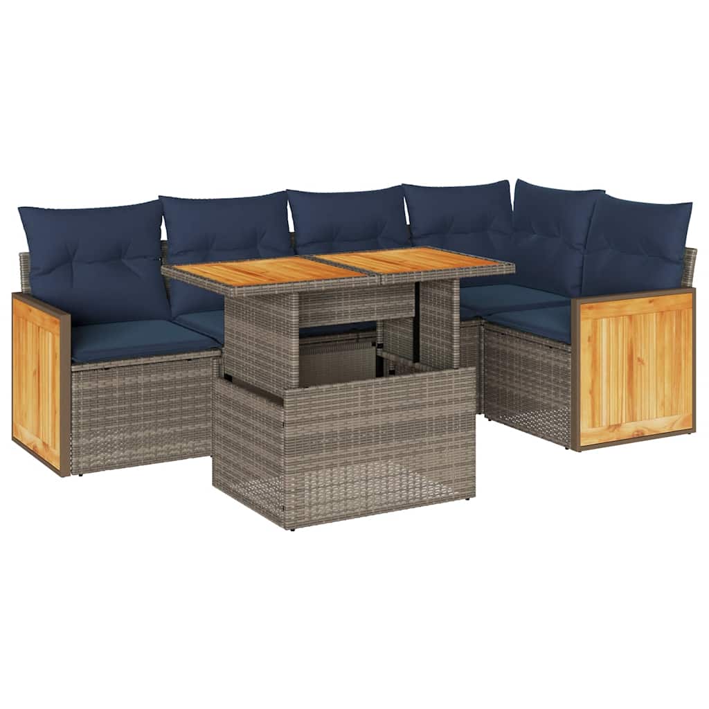 vidaXL 6-delige Loungeset met kussens poly rattan acacia zwart