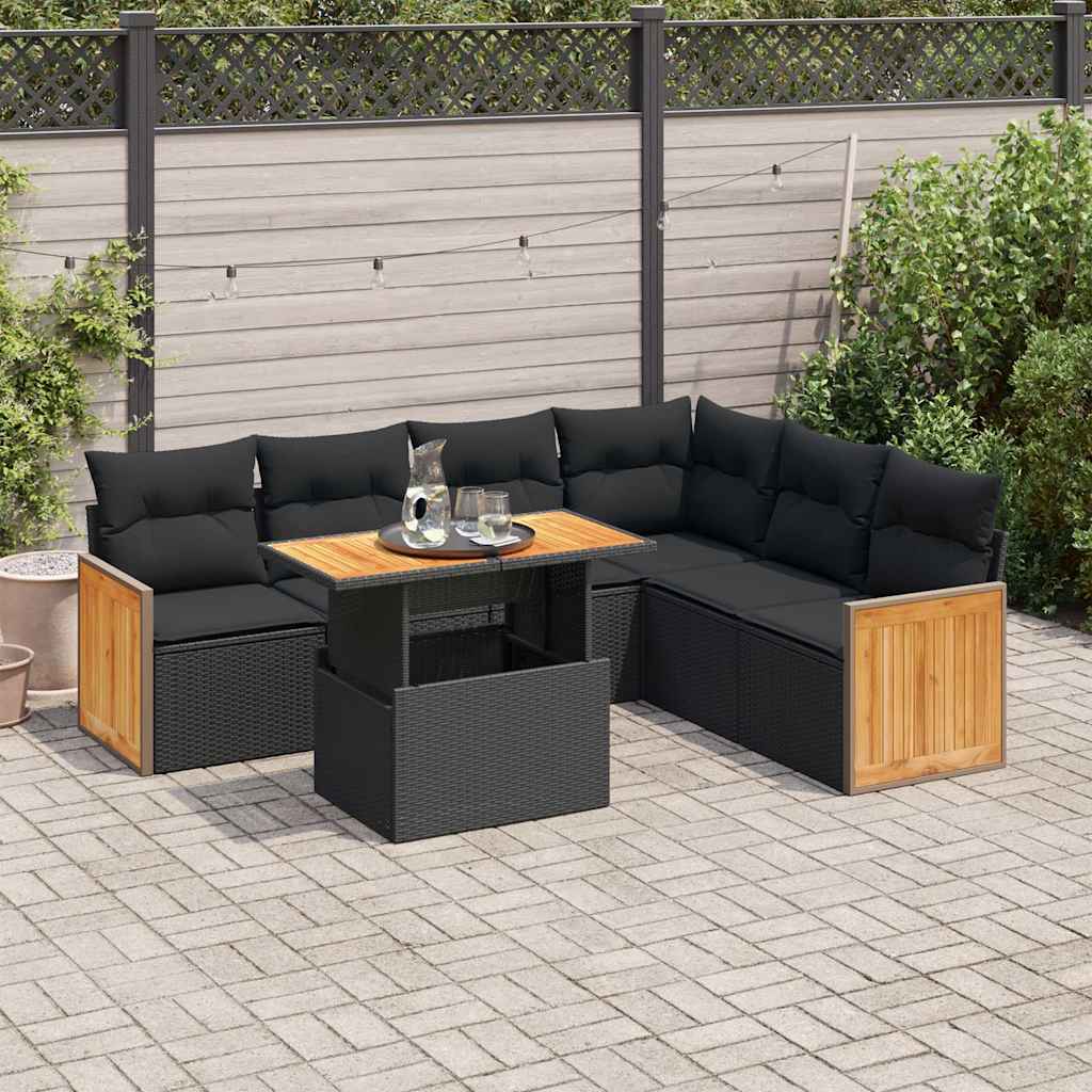 vidaXL 7-delige Loungeset met kussens poly rattan zwart