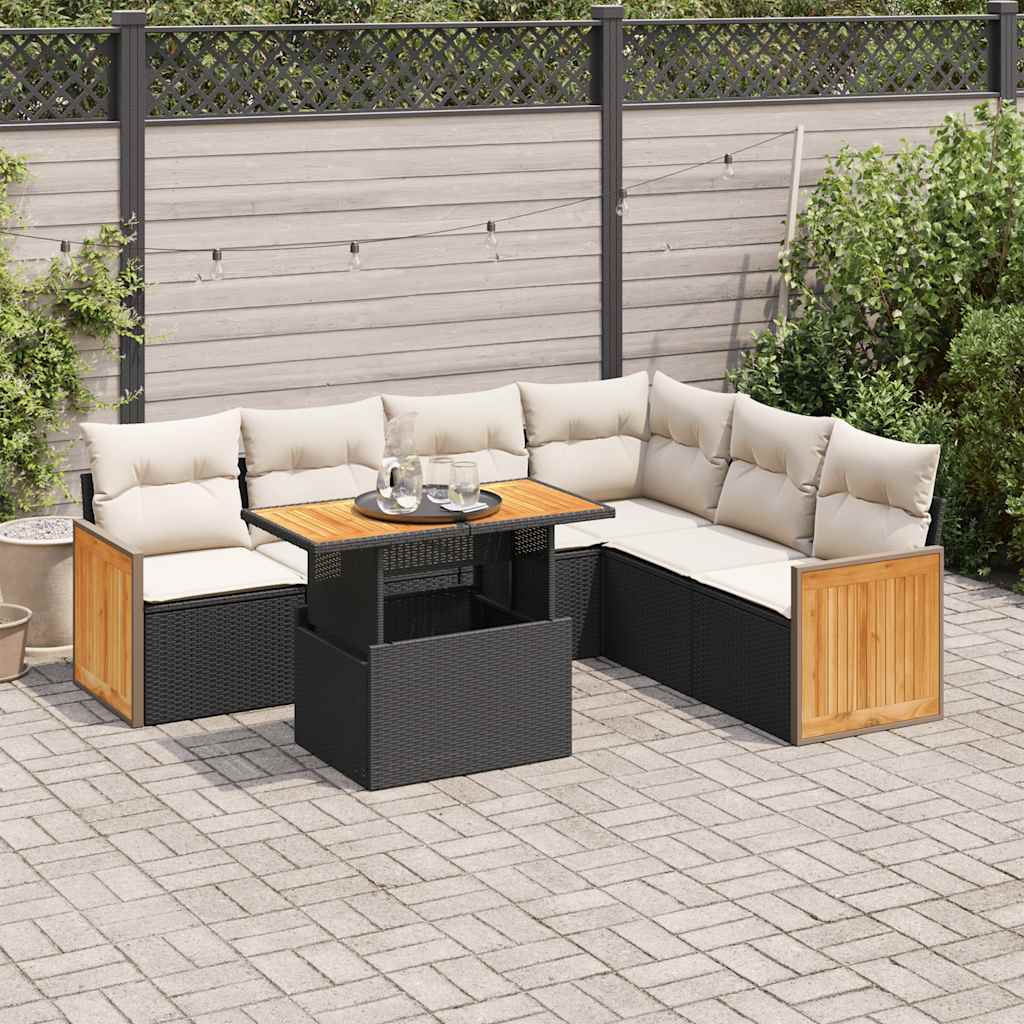 vidaXL 7-delige Loungeset met kussens poly rattan zwart