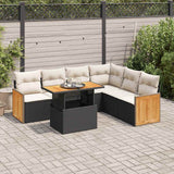 vidaXL 7-delige Loungeset met kussens poly rattan zwart