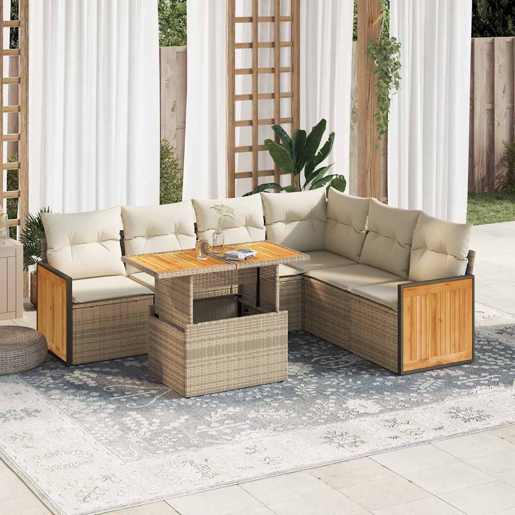 vidaXL 7-delige Loungeset met kussens poly rattan zwart