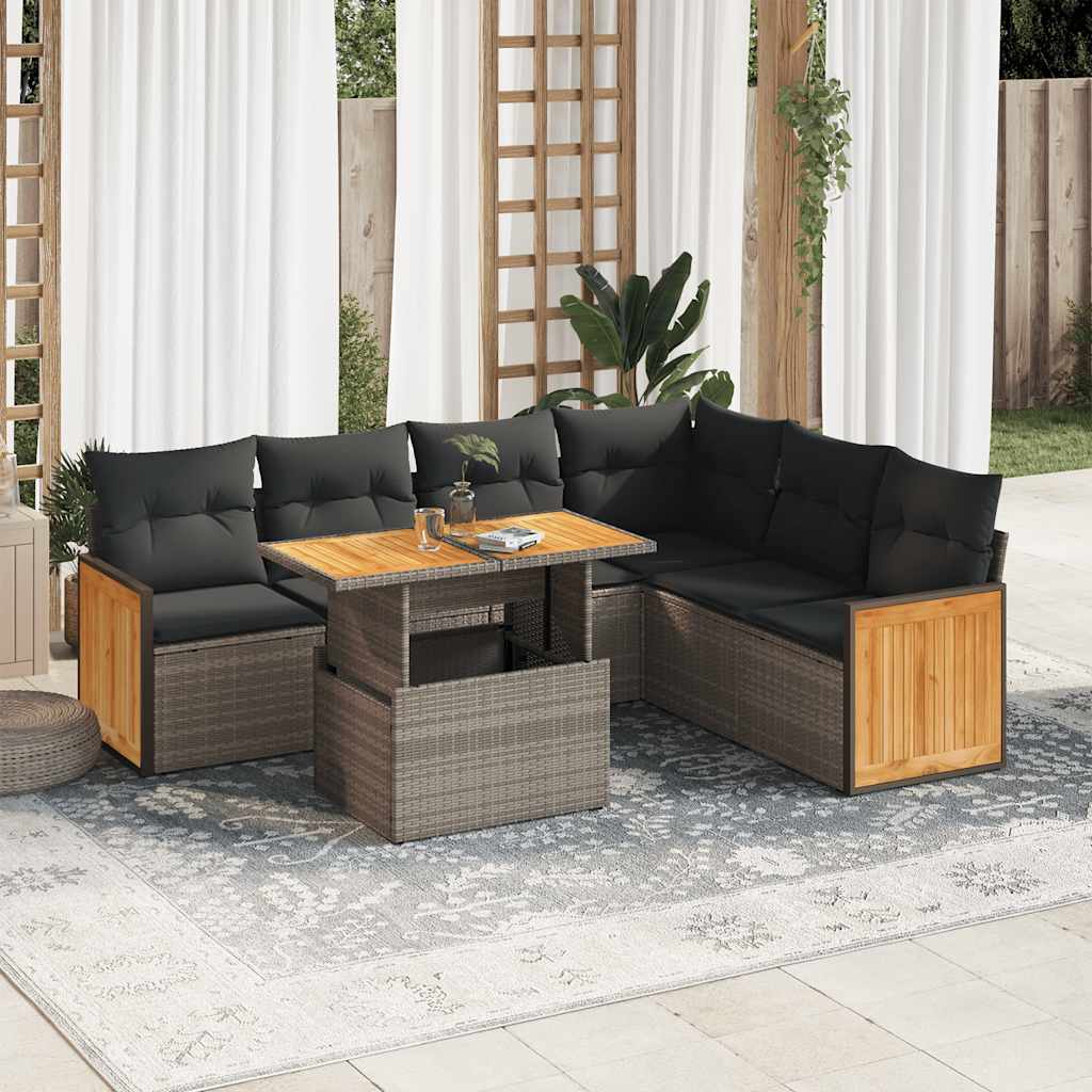 vidaXL 7-delige Loungeset met kussens poly rattan zwart