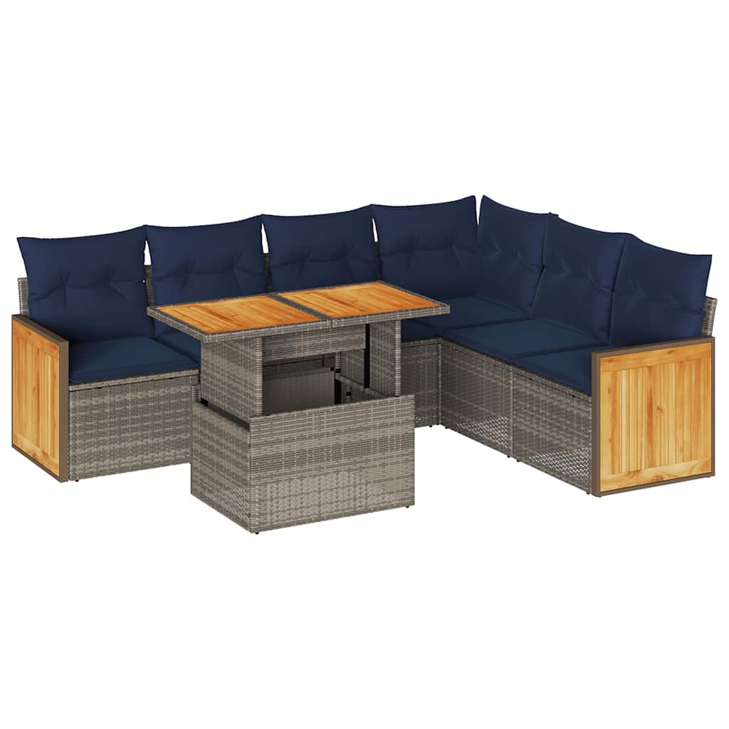 vidaXL 7-delige Loungeset met kussens poly rattan acacia zwart