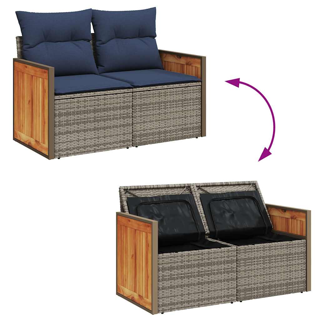 vidaXL 7-delige Loungeset met kussens poly rattan acacia zwart