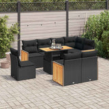 vidaXL 9-piece Poly Rattan Lounge Set with Cushions Black