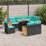 vidaXL 9-piece Lounge Set with Cushions Poly Rattan Acacia Black