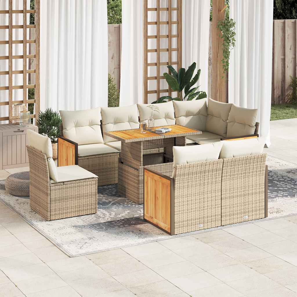 vidaXL 9-piece Poly Rattan Lounge Set with Cushions Black