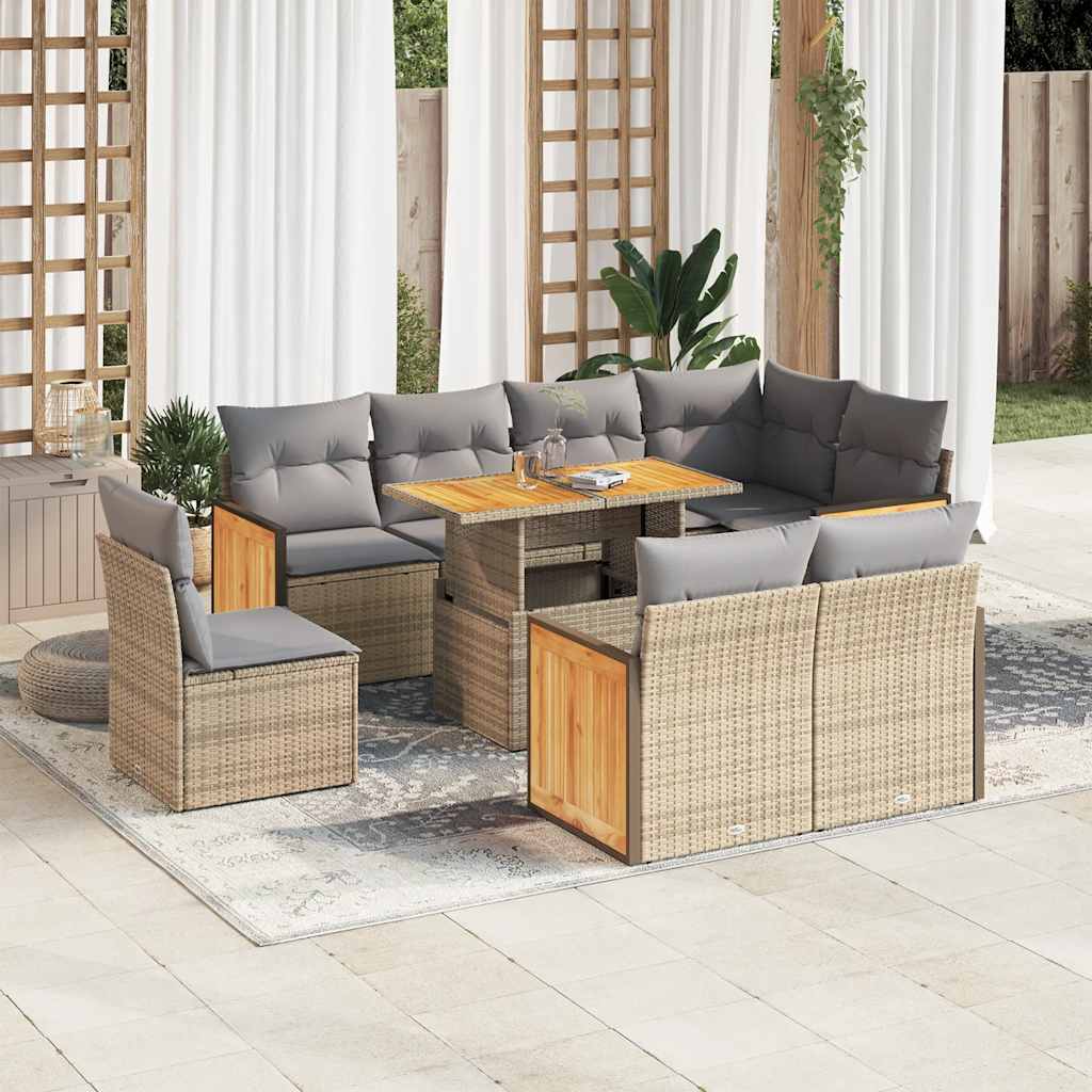 vidaXL 9-piece Poly Rattan Lounge Set with Cushions Black