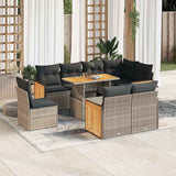 vidaXL 9-piece Poly Rattan Lounge Set with Cushions Black