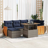 vidaXL 7-delige Loungeset met kussens poly rattan acacia bruin