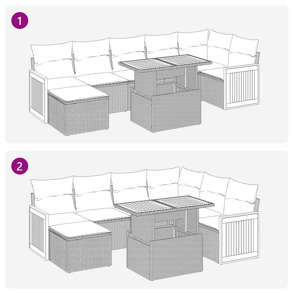 vidaXL 8-delige Loungeset met kussens poly rattan acacia grijs