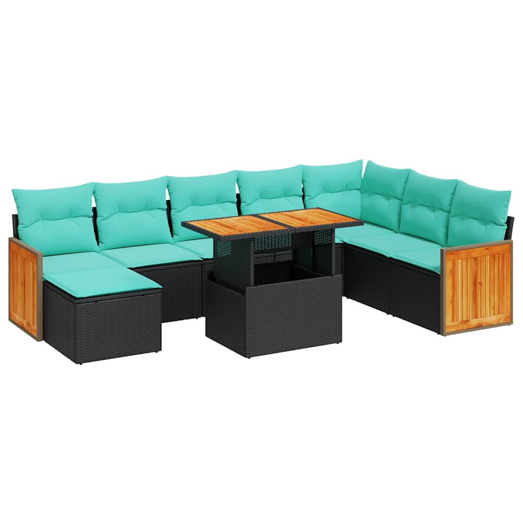 vidaXL 11-Piece Lounge Set with Cushions Poly Rattan Acacia Grey