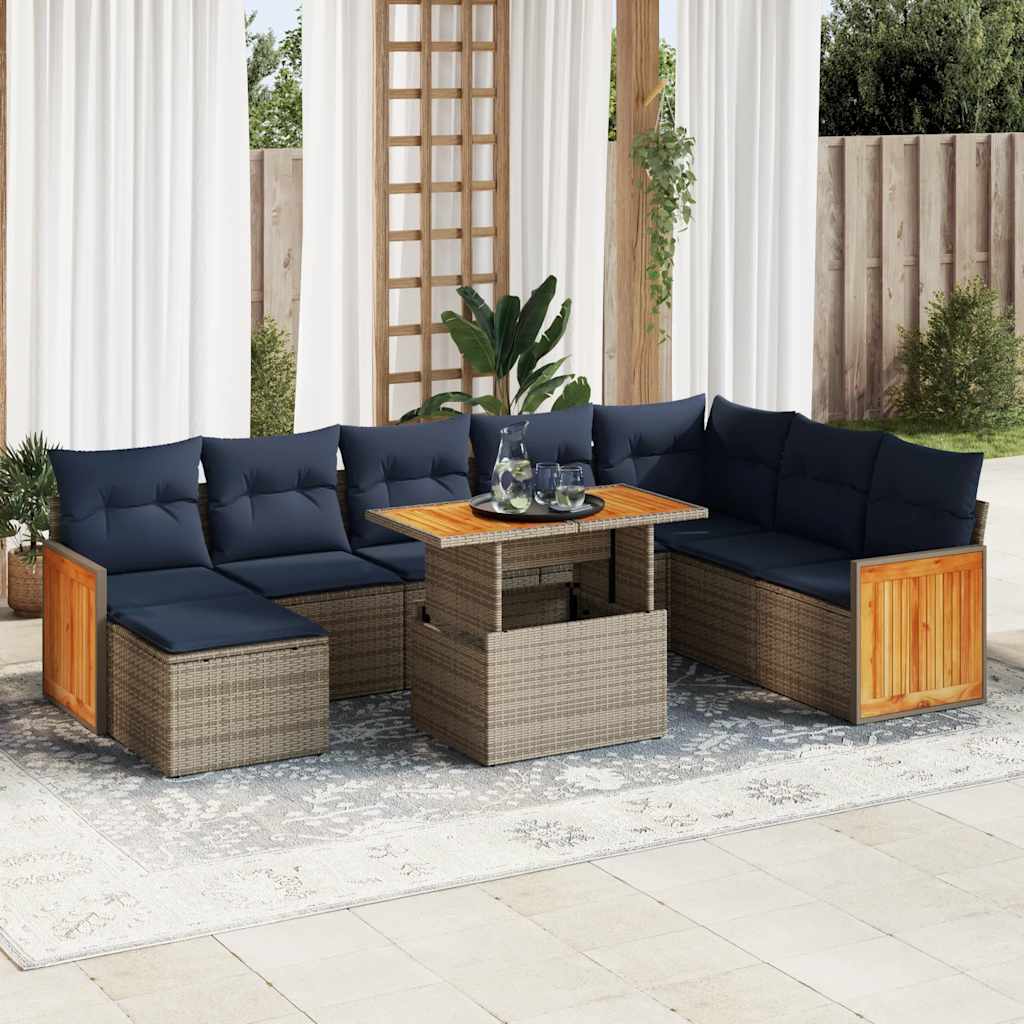 vidaXL 11-Piece Lounge Set with Cushions Poly Rattan Acacia Grey