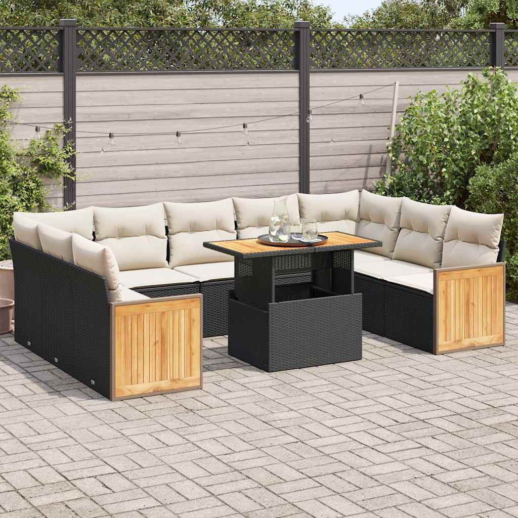 vidaXL 10-delige Loungeset met kussens poly rattan zwart