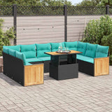vidaXL 10-delige Loungeset met kussens poly rattan acacia zwart