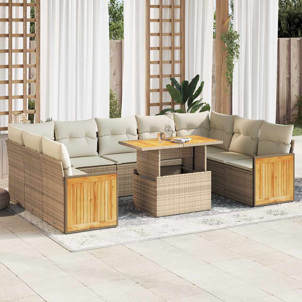 vidaXL 10-delige Loungeset met kussens poly rattan zwart