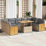 vidaXL 10-delige Loungeset met kussens poly rattan zwart
