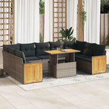 vidaXL 10-delige Loungeset met kussens poly rattan zwart