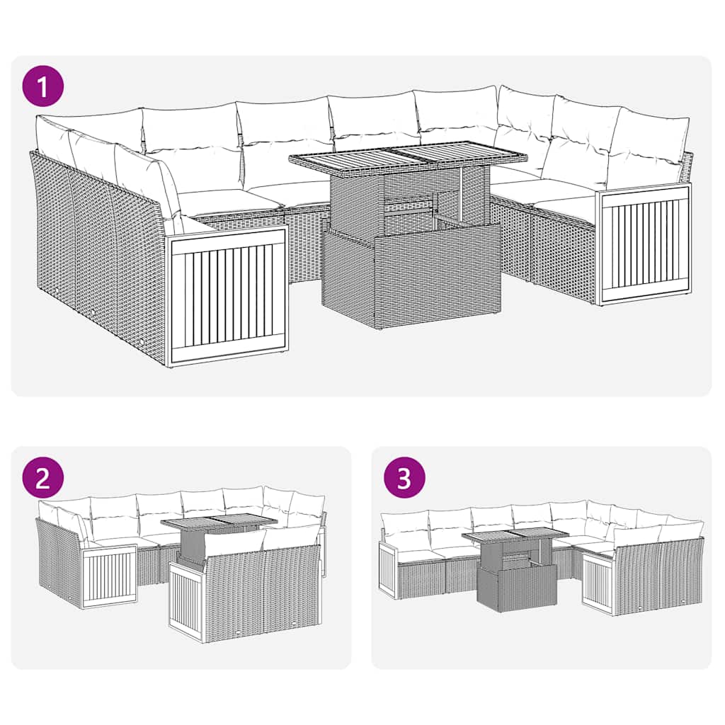 vidaXL 10-delige Loungeset met kussens poly rattan acacia zwart