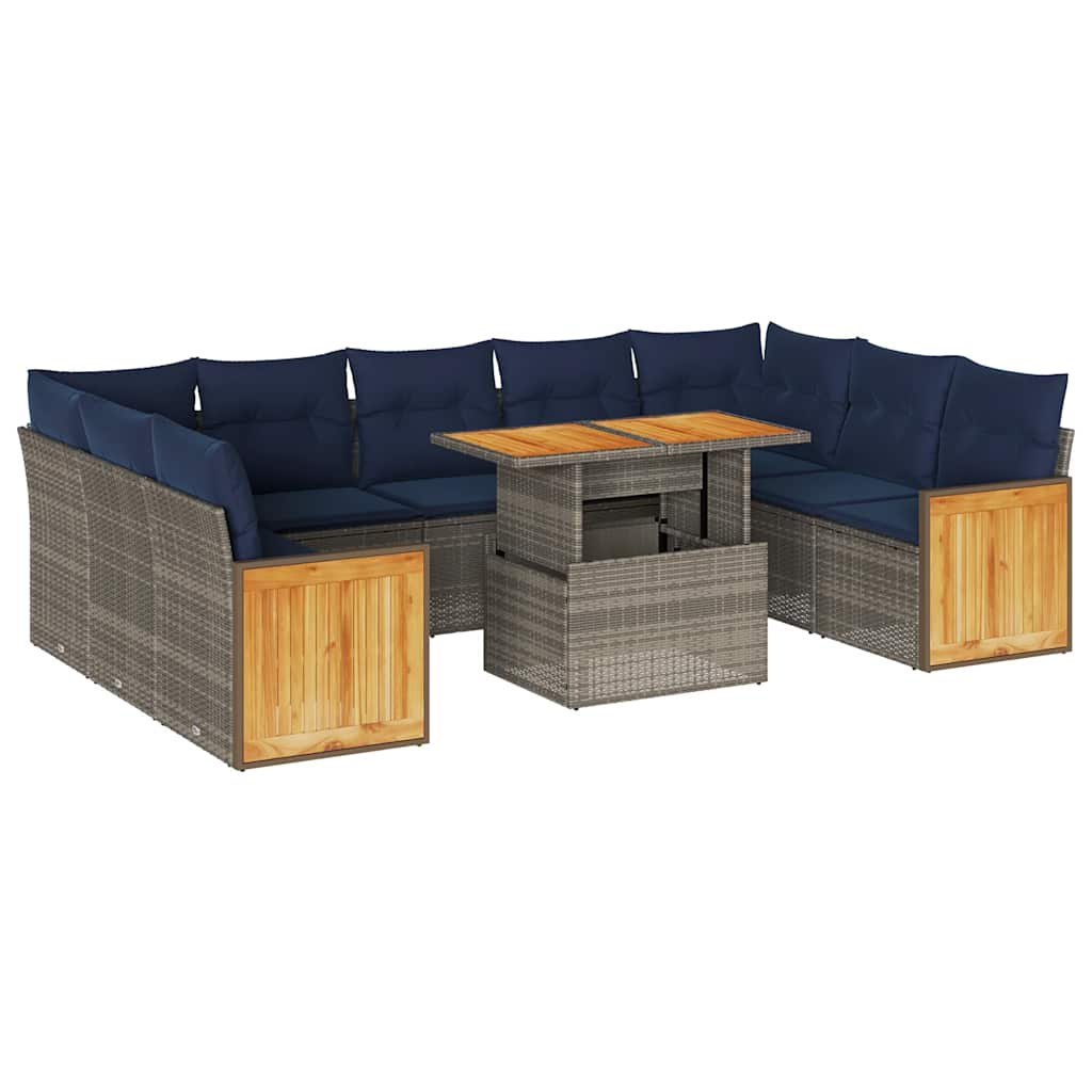 vidaXL 10-delige Loungeset met kussens poly rattan acacia zwart