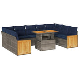 vidaXL 10-delige Loungeset met kussens poly rattan acacia zwart