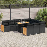vidaXL 11-delige Loungeset met kussens poly rattan acacia zwart