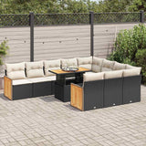 vidaXL 11-delige Loungeset met kussens poly rattan acacia zwart