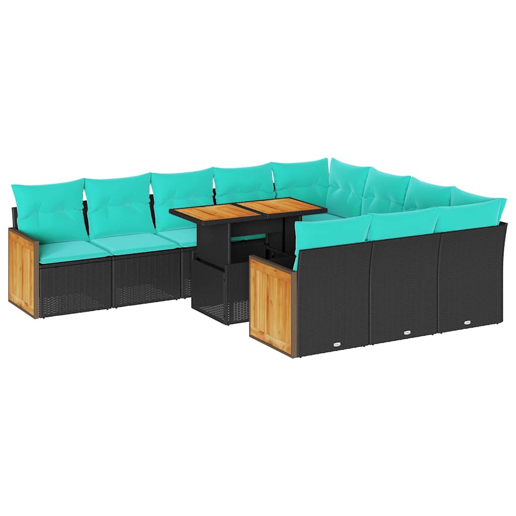 vidaXL 11-delige Loungeset met kussens poly rattan acacia zwart