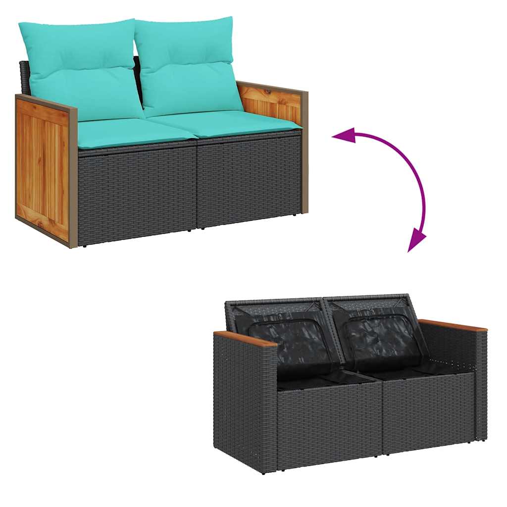 vidaXL 11-delige Loungeset met kussens poly rattan acacia zwart