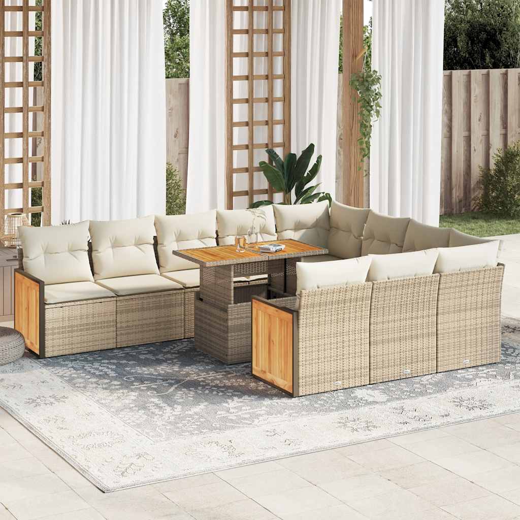 vidaXL 11-delige Loungeset met kussens poly rattan acacia zwart